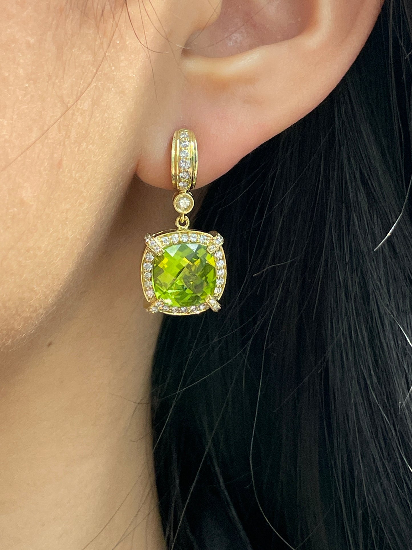 Charles Krypell 18K Gold Peridot Diamond Earring