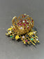 Vintage French En Tremblant Multi-Gemstone Flower Brooch