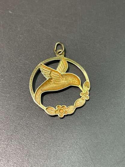 14K Yellow Gold Humming Bird Charm Pendant