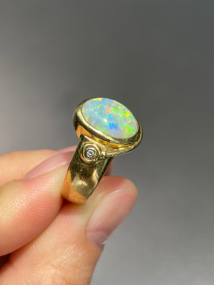 Contemporary 18K Gold Opal Diamond Coil Band Ring