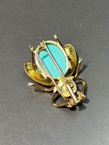 复古 14K 金绿松石和红宝石虫子吊饰