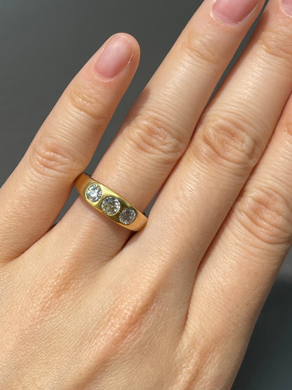 Antique 14K Gold Three Stone Old Mine Cut Diamond Gypsy Ring