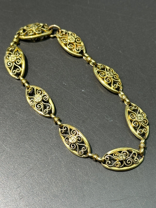 Antique French 18K Yellow Gold Filigree Link Bracelet