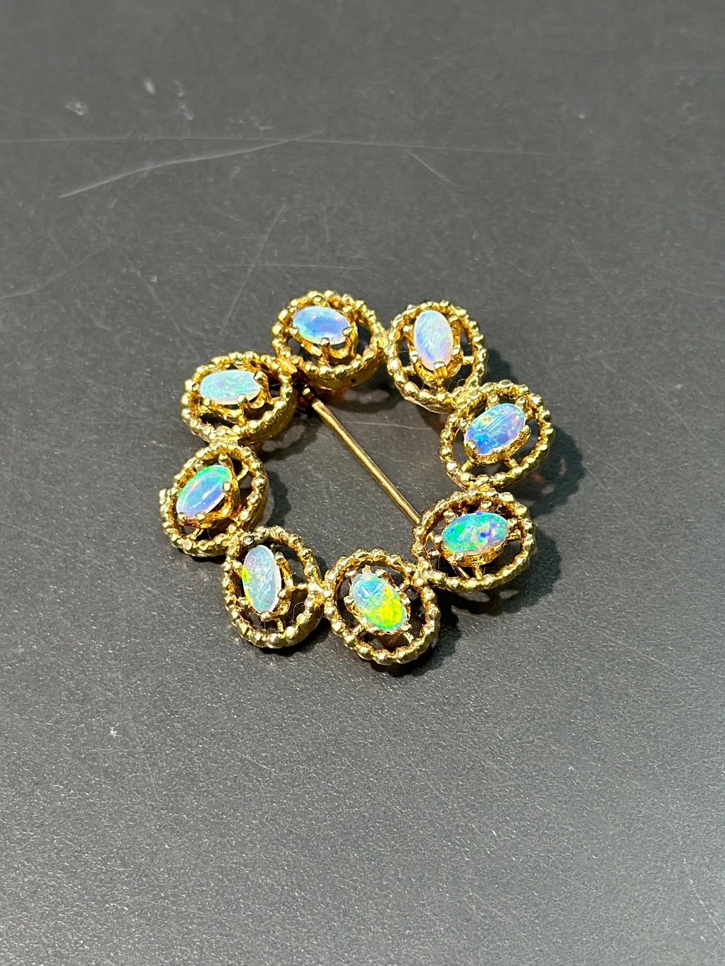 Vintage 14K Gold Opal Circle Brooch