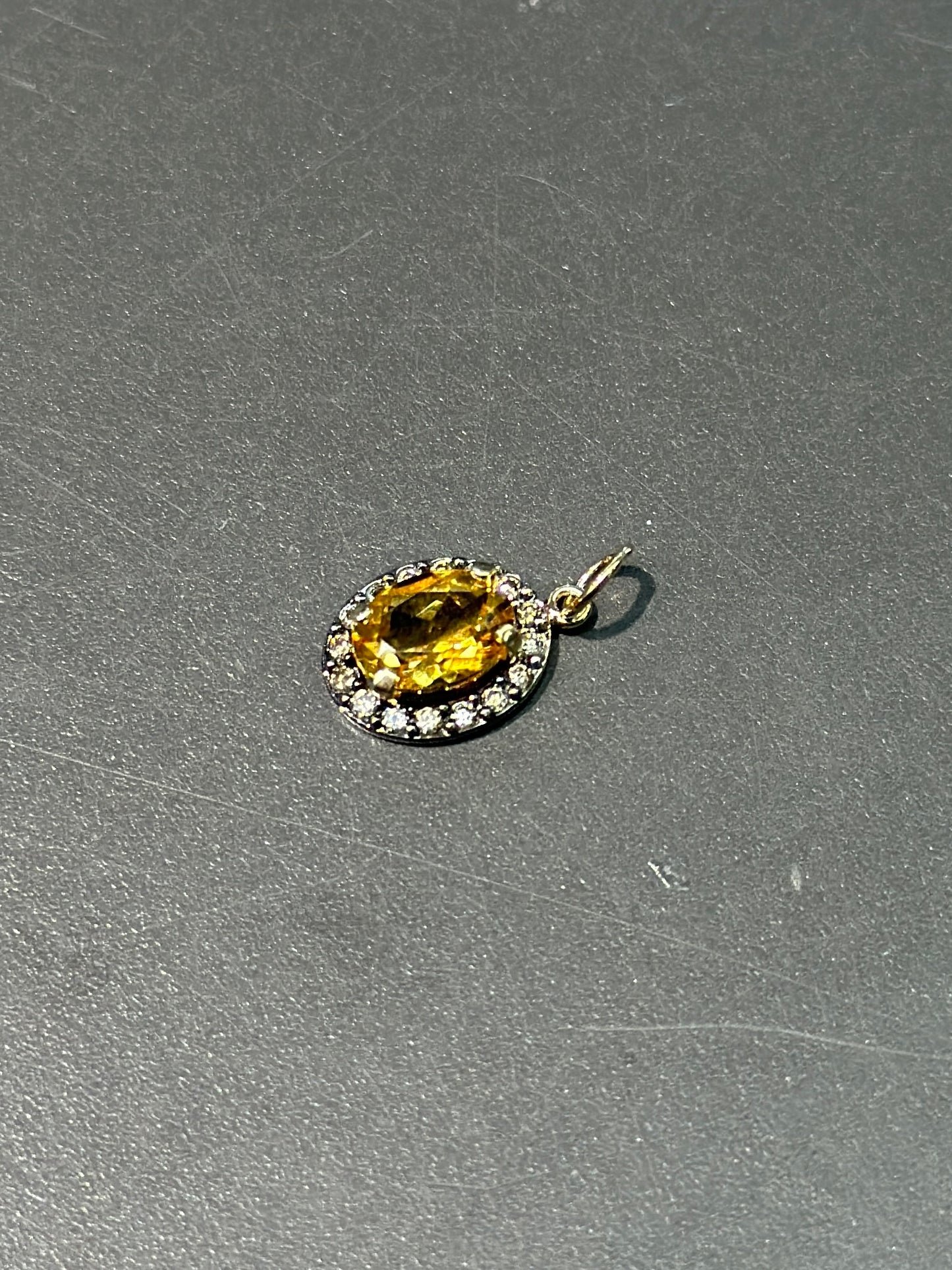 14K Gold Citrine and Diamond Halo Pendant