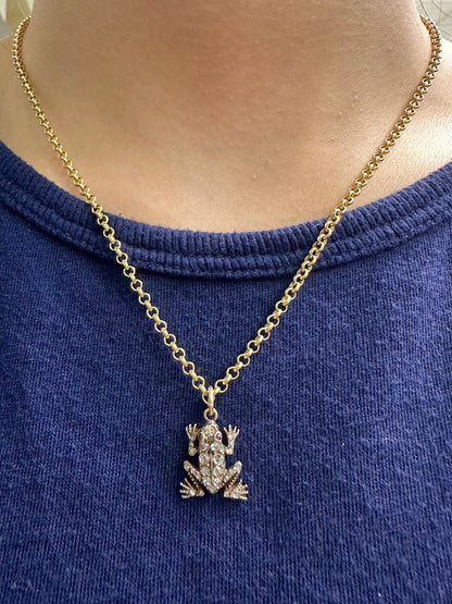 古董 14K 金 0.52 CTW 玫瑰切割钻石青蛙吊饰