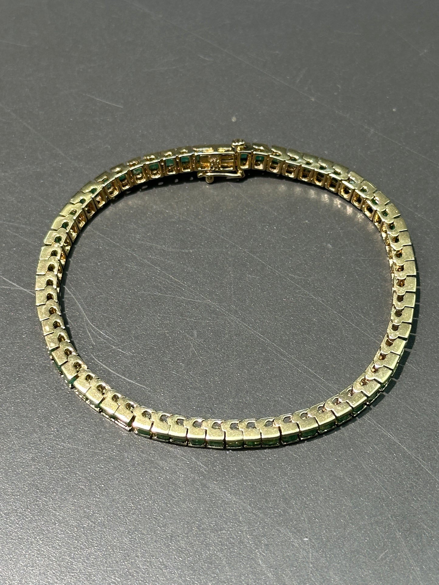 14K 黄金 6.0 CTW 公主方天然祖母绿网球手链