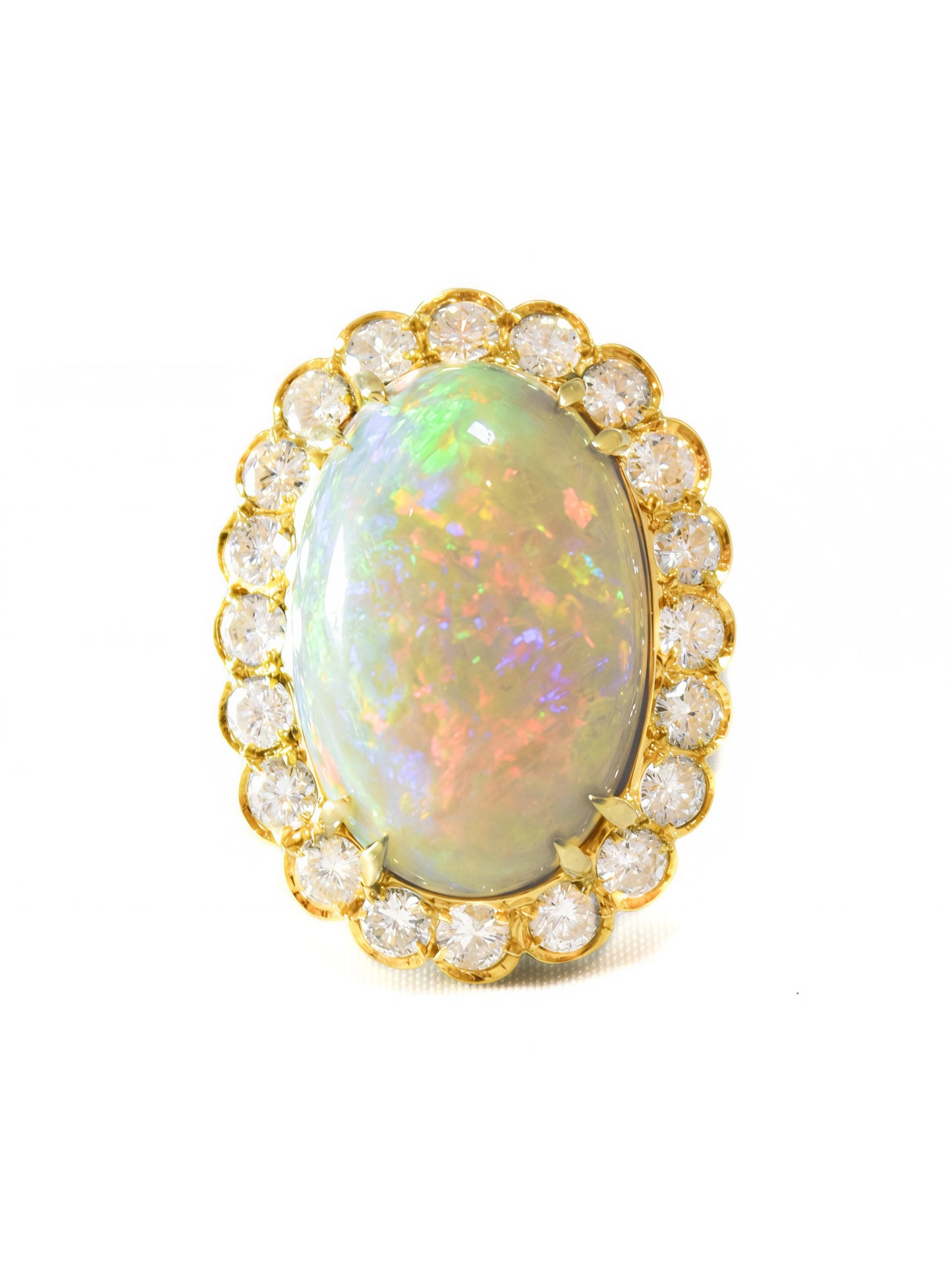 18K Gold Australian Opal Diamond Halo Ring
