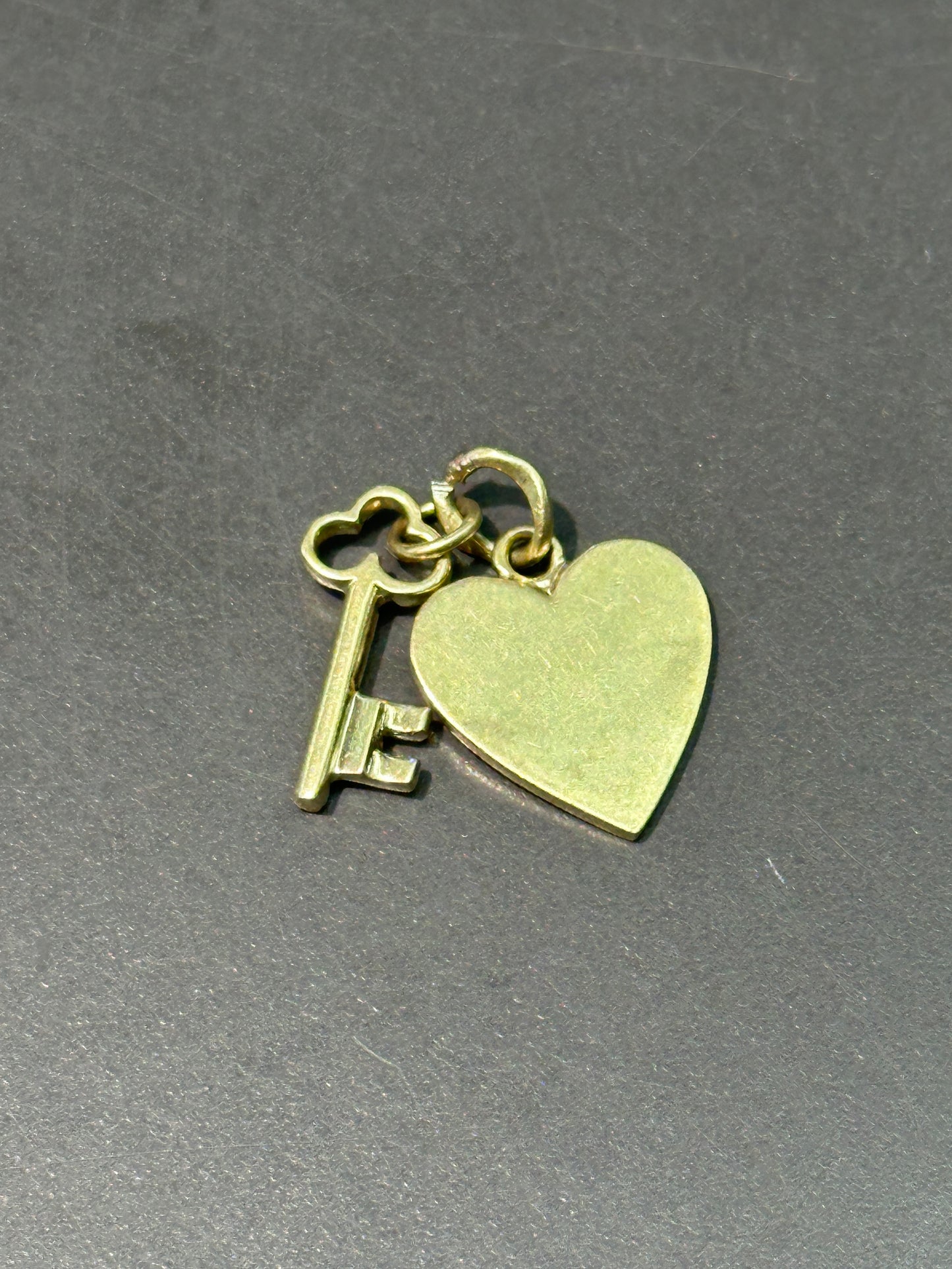 Vintage 14K Yellow Gold Heart Disc and Key Charm