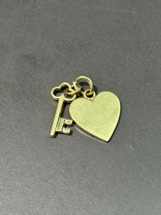 Vintage 14K Yellow Gold Heart Disc and Key Charm