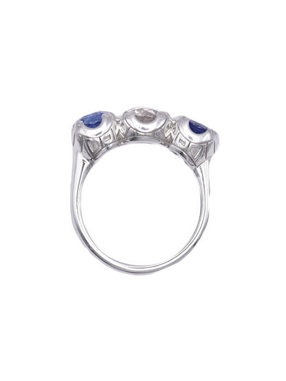 Platinum 1.41 CTW Diamond Ceylon Sapphire Three Stone Ring