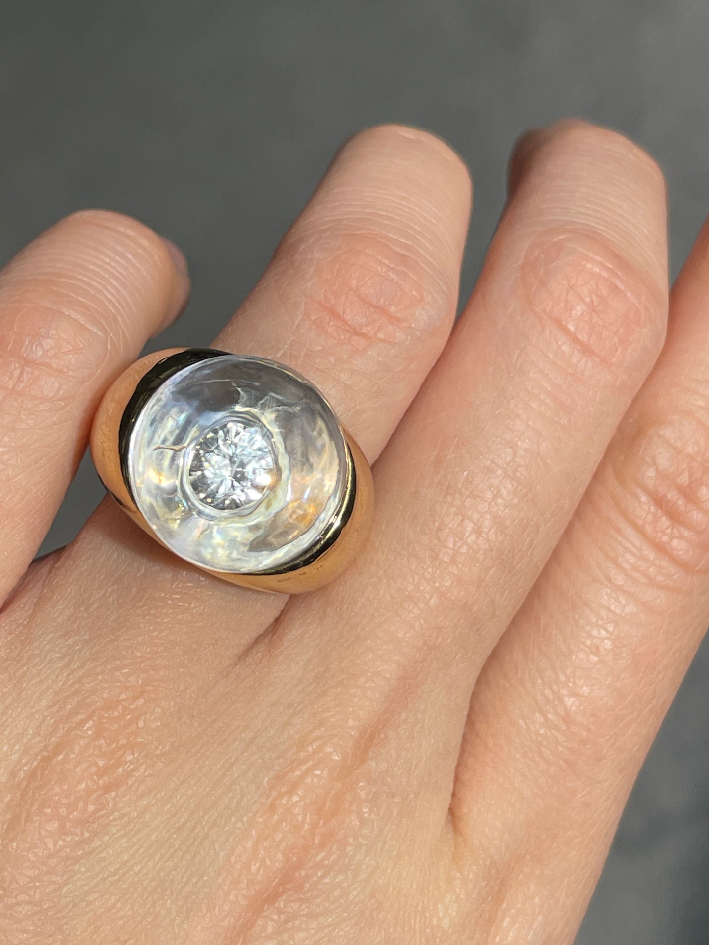 Mauboussin French 18K Gold Rock Crystal Diamond Ring