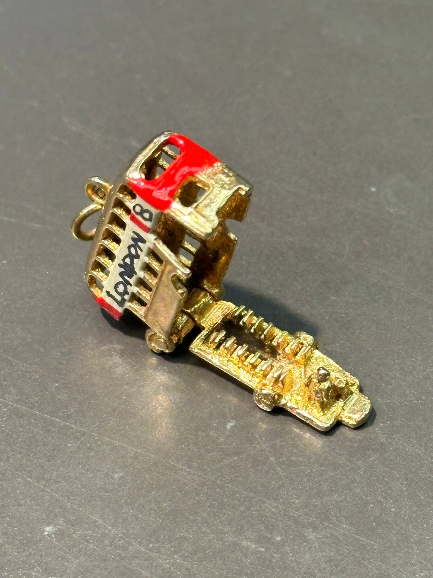 Vintage 14K Yellow Gold Articulating London Double Decker Bus Enamel Charm