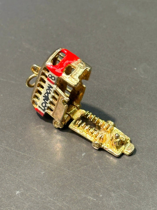 Vintage 14K Yellow Gold Articulating London Double Decker Bus Enamel Charm