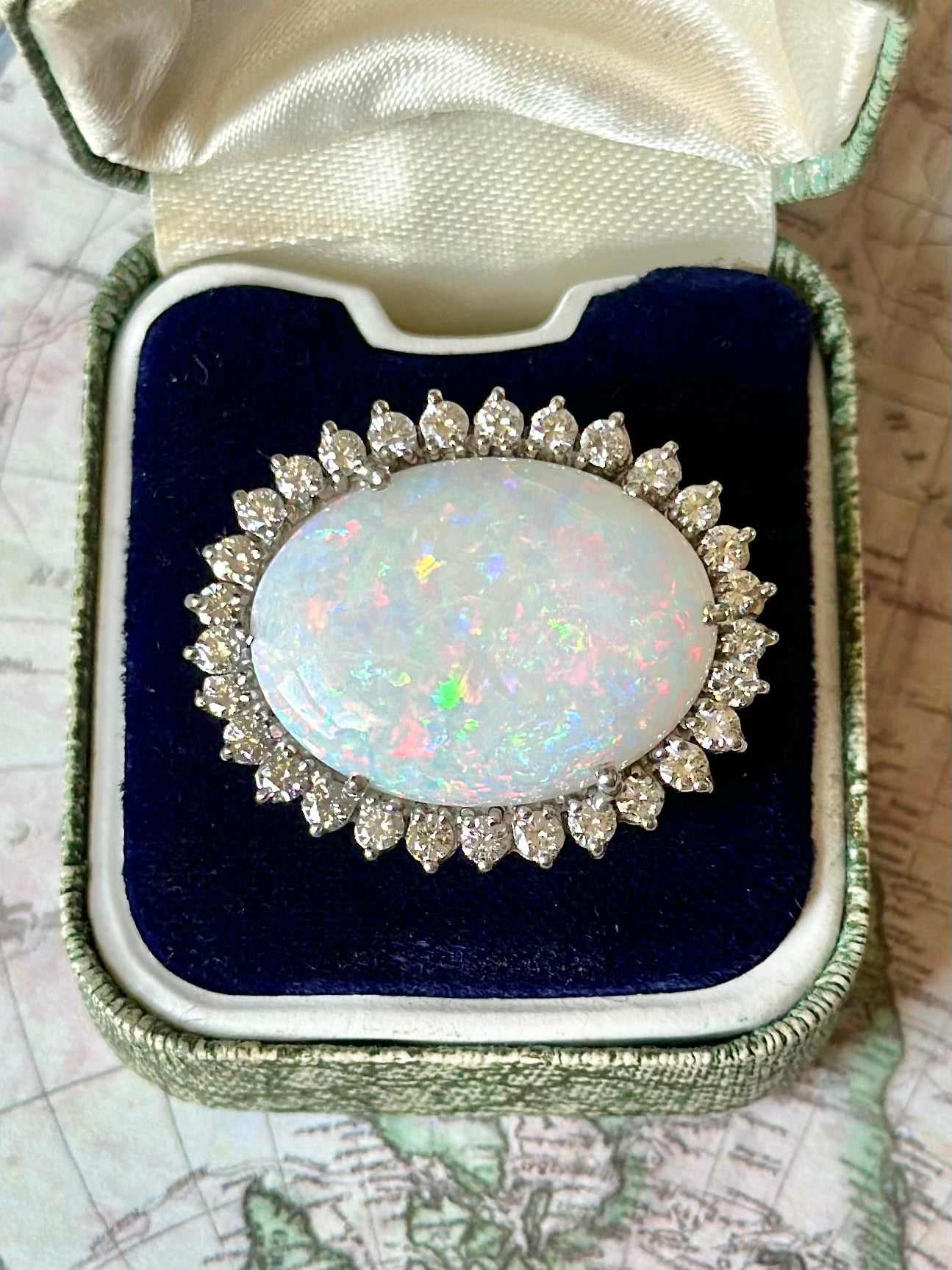 14K Gold Opal Diamond Halo Pendant Brooch