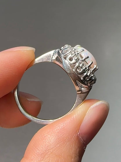 14K 白金蛋白石钻石光环戒指