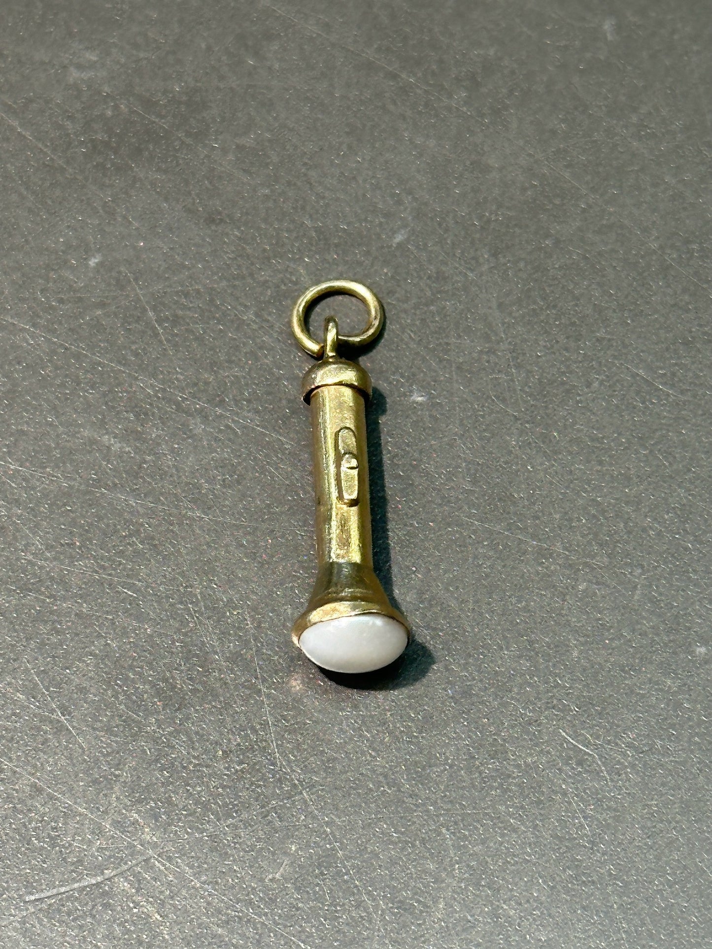 Vintage 14K Yellow Gold Pearl Flashlight Charm