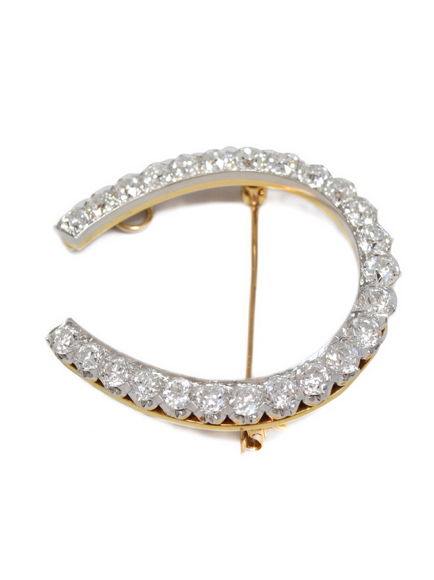 Antique Edwardian Platinum 18K Yellow Gold 4.30 CTW Diamond Horse Shoe Brooch Pendant