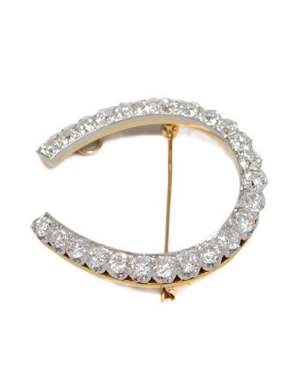 Antique Edwardian Platinum 18K Yellow Gold 4.30 CTW Diamond Horse Shoe Brooch Pendant