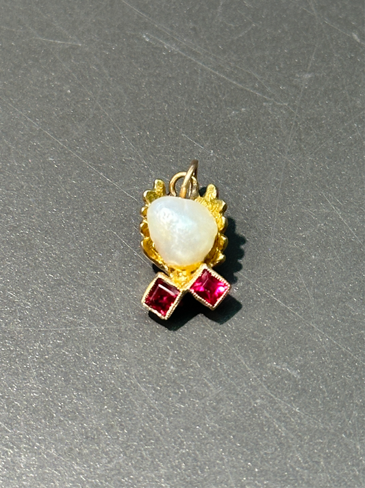 古董 14K 金珍珠红宝石吊坠