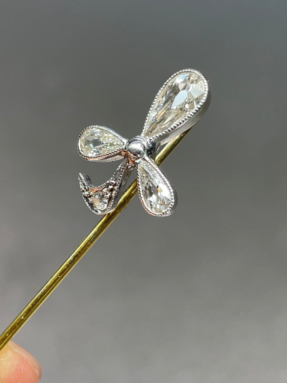 Edwardian Platinum 18K Gold 0.64 CTW Diamond Shamrock Stick Pin