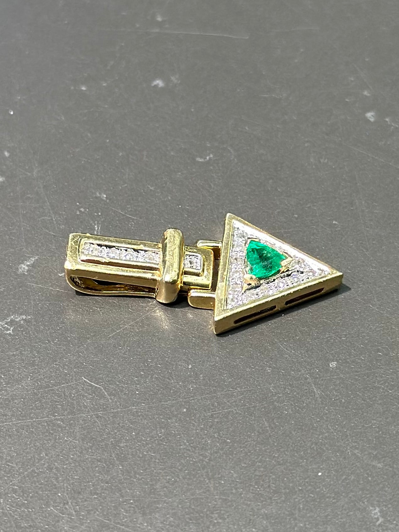 14K Gold Emerald Diamond Arrow Pendant