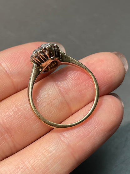 Antique Edwardian 14K Yellow Gold Diamond Navette Cluster Ring