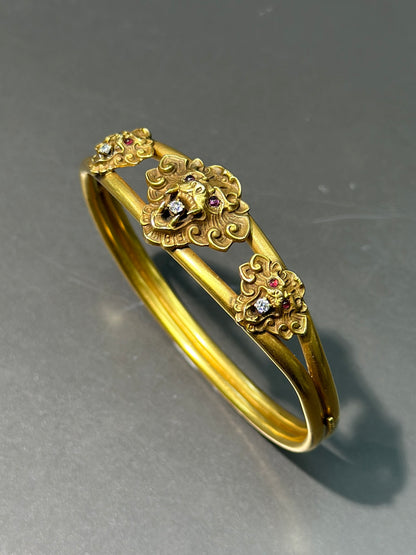 维多利亚 14K 金三狮石榴石钻石手链