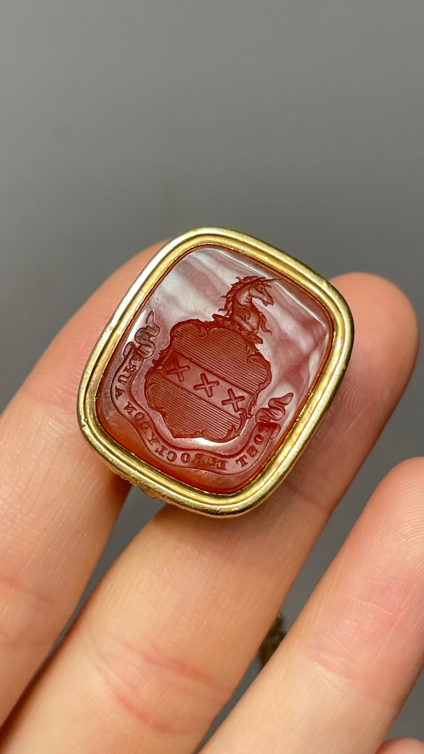 Antique 14K Yellow Gold Motif Carnelian Intaglio Fob Pendant