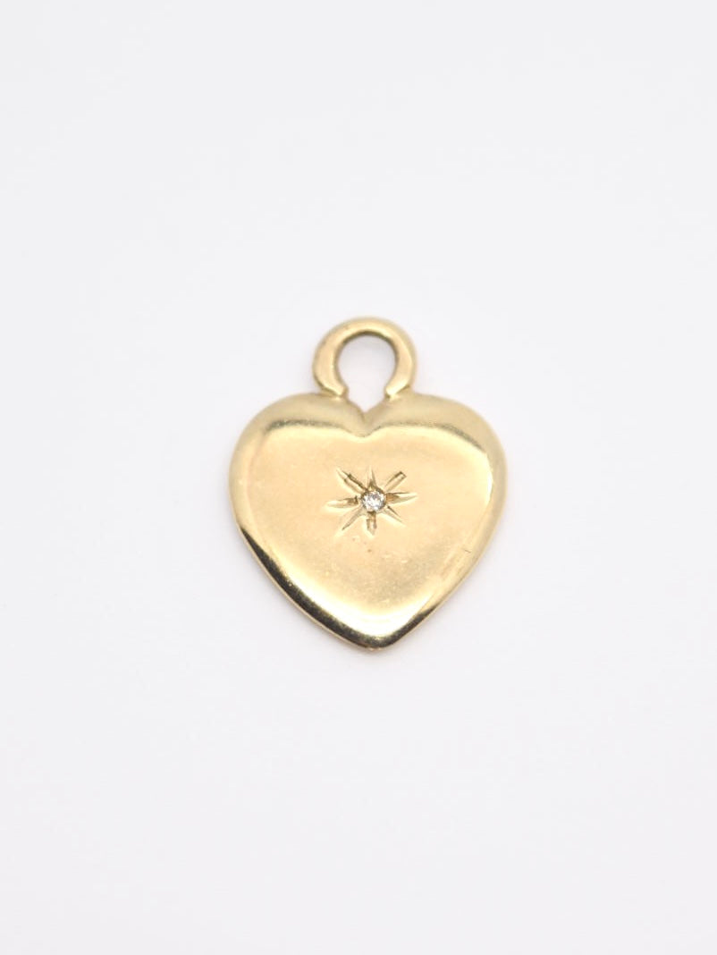 Pendentif coeur diamant étoile vintage en or 14 carats