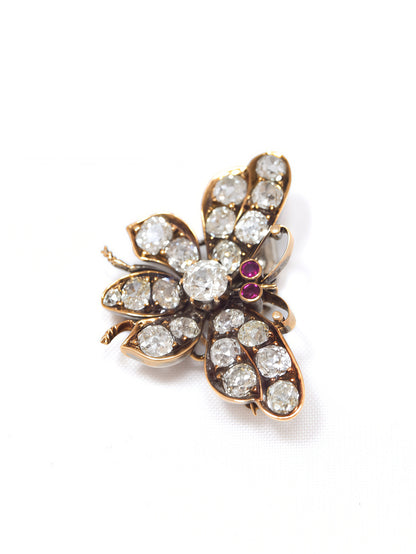 Antique 14K Gold Diamond 4.41 CTW Butterfly Brooch