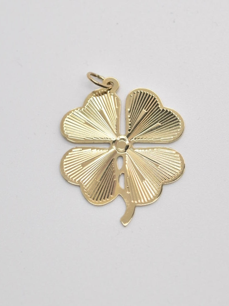 Vintage 14K Gold Extra Large Engine Turned Clover Pendant