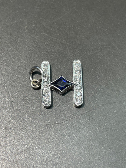 Art Deco Platinum Sapphire 0.18ct Diamond Motif Charm