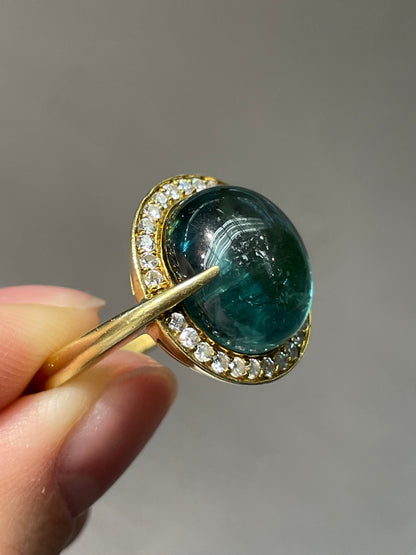 18K Gold 8.27 CTW Blue Tourmaline 0.34 CTW Diamond Halo Ring