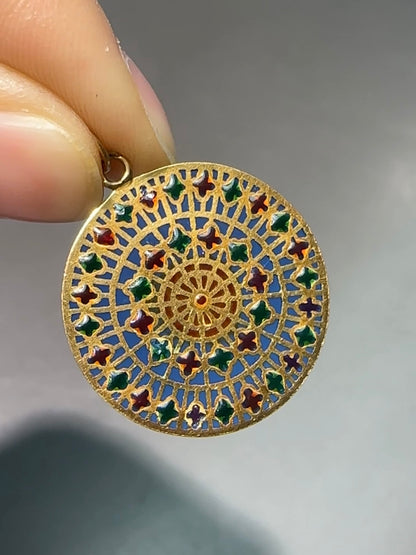 复古法式 18K 金 Plique-á-Jour 吊坠