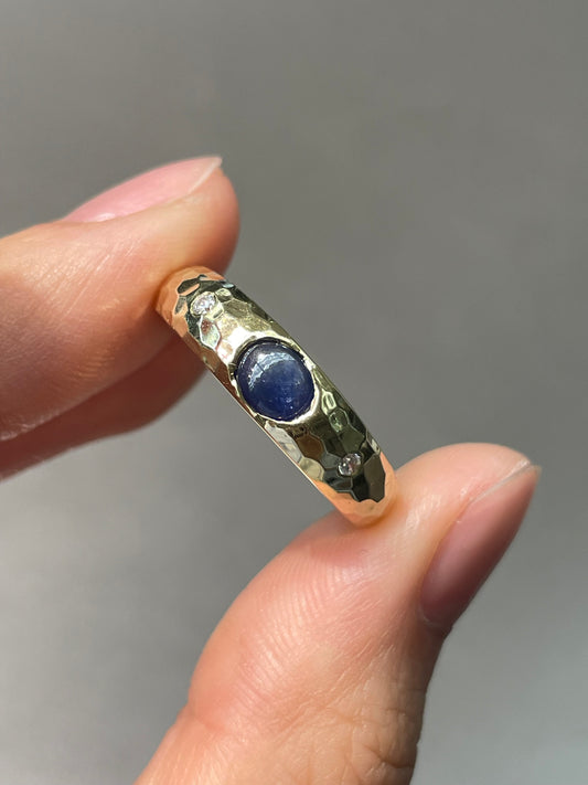 14K Yellow Gold Sapphire Diamond Gypsy Ring