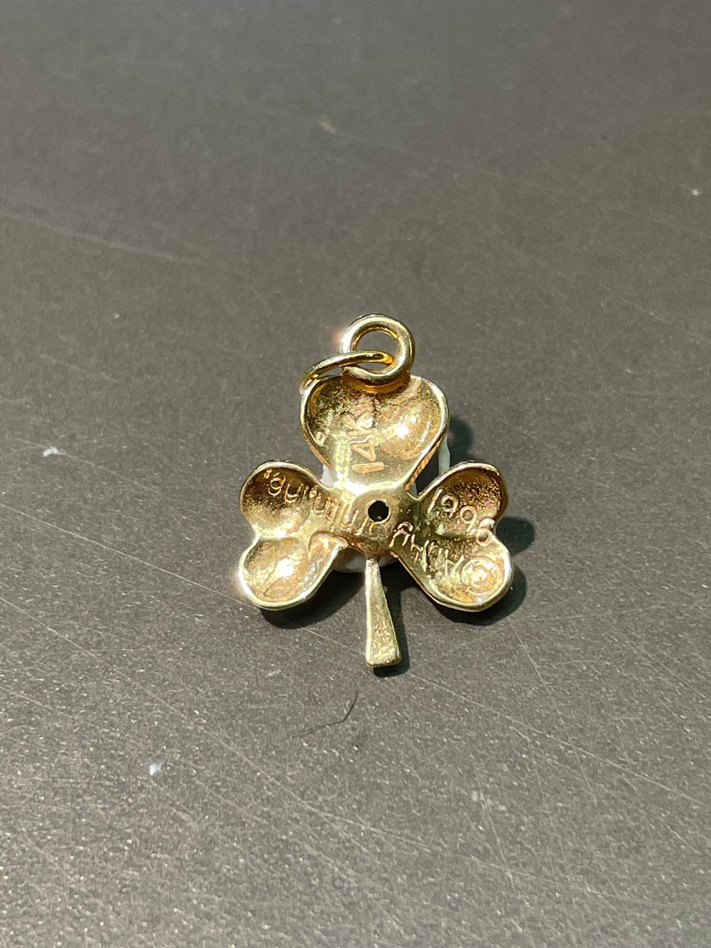 Vintage 14K Yellow Gold Natural Emerald Clover Charm