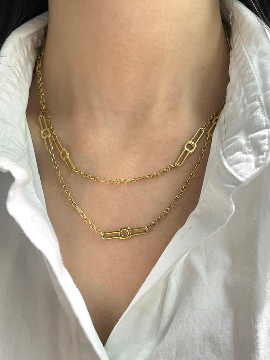Vintage 18K Gold Geometric Station Chain Necklace