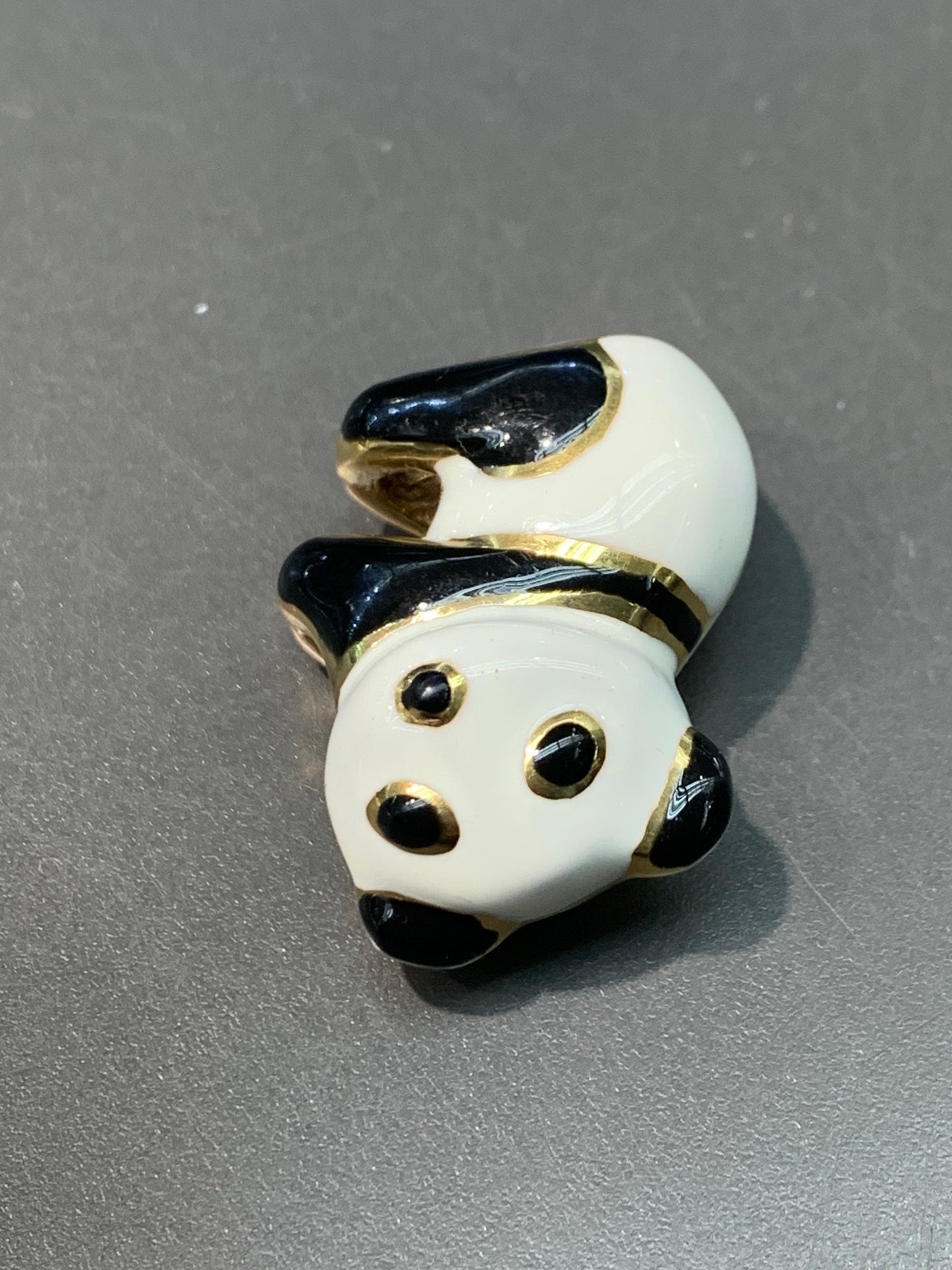 Vintage 14K Gold Enamel Puffy Panda Pendant