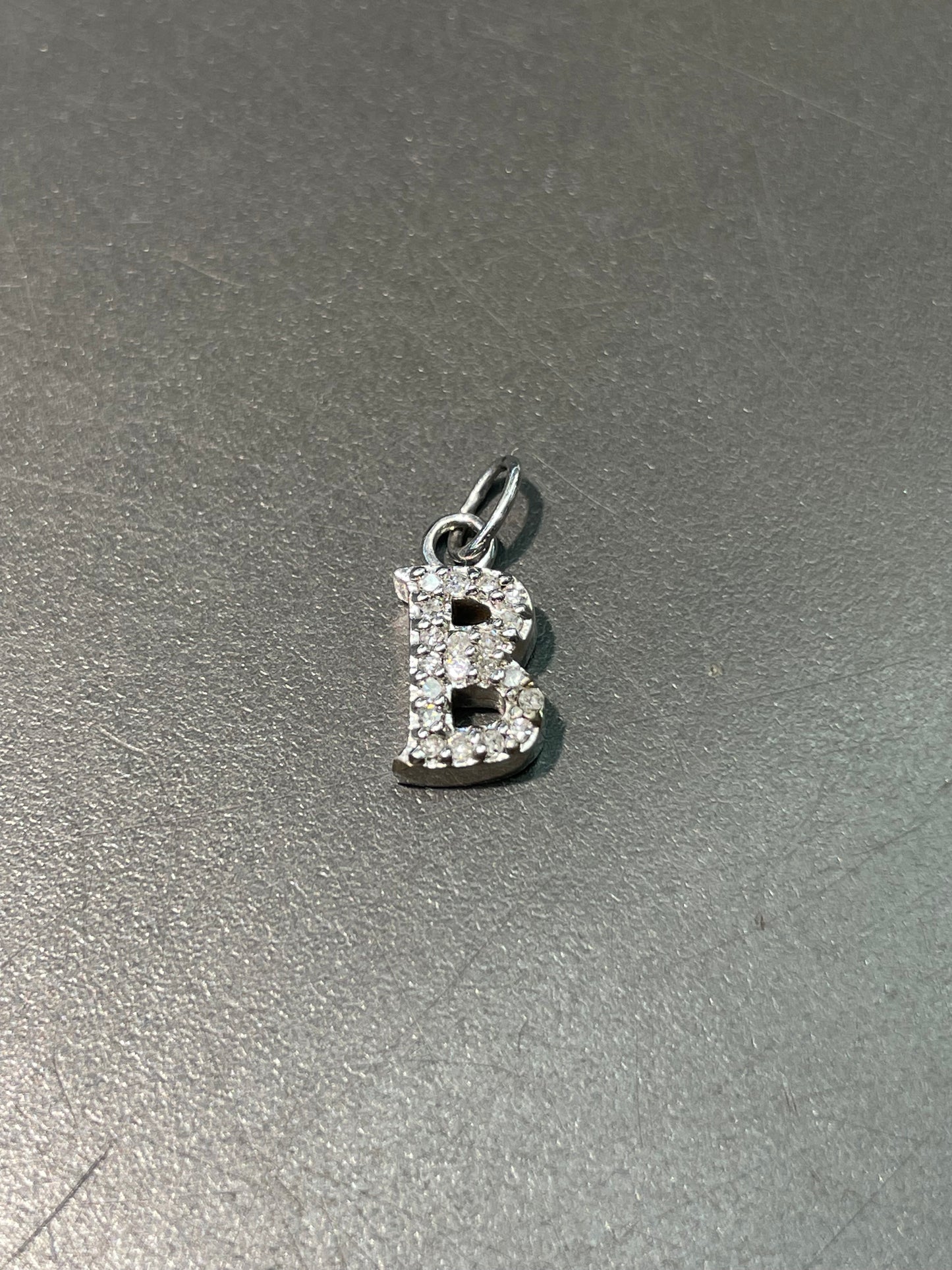 14K White Gold Diamond Letter B Charm