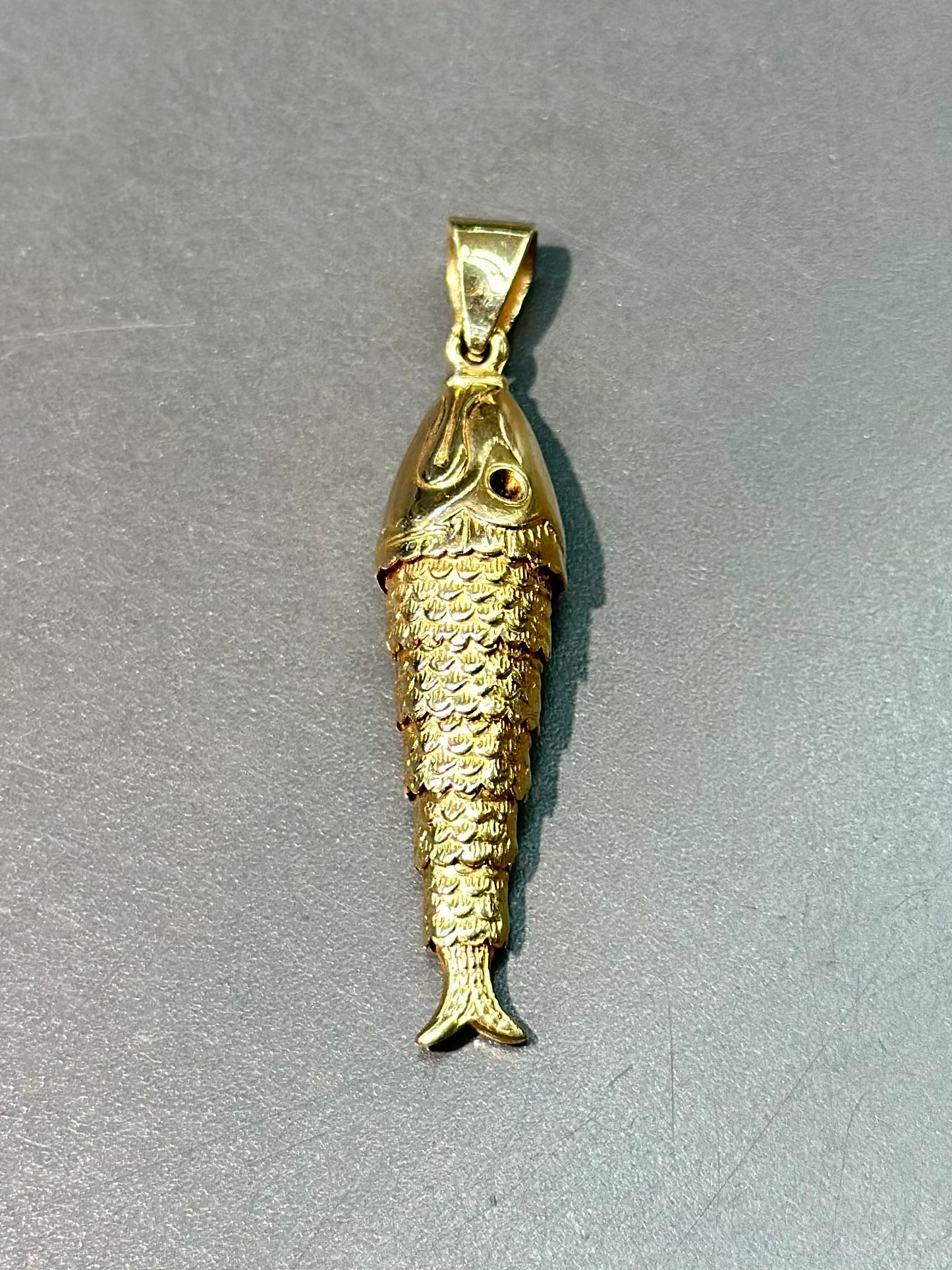 Vintage 14K Gold Large Articulated Fish Pendant