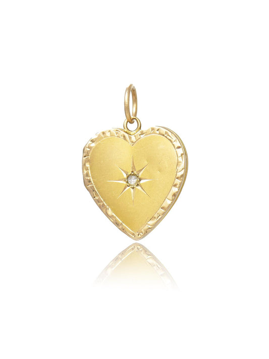 Vintage 14K Gold Diamond Starburst Heart Locket Pendant