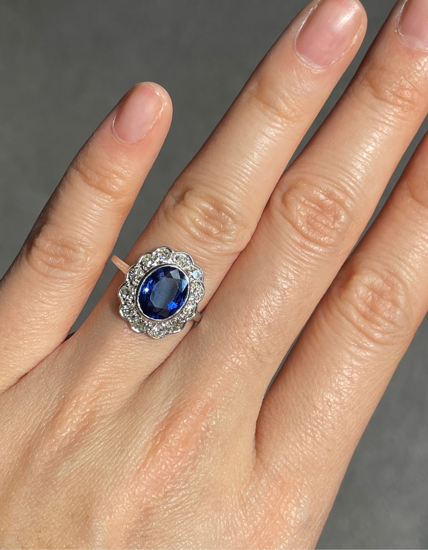 Edwardian Platinum 1.73 CTW Heated Ceylon Sapphire Diamond Halo Ring
