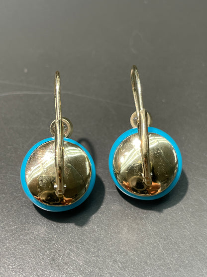14K Gold Sleeping Beauty Diamond Bezel Drop Earring