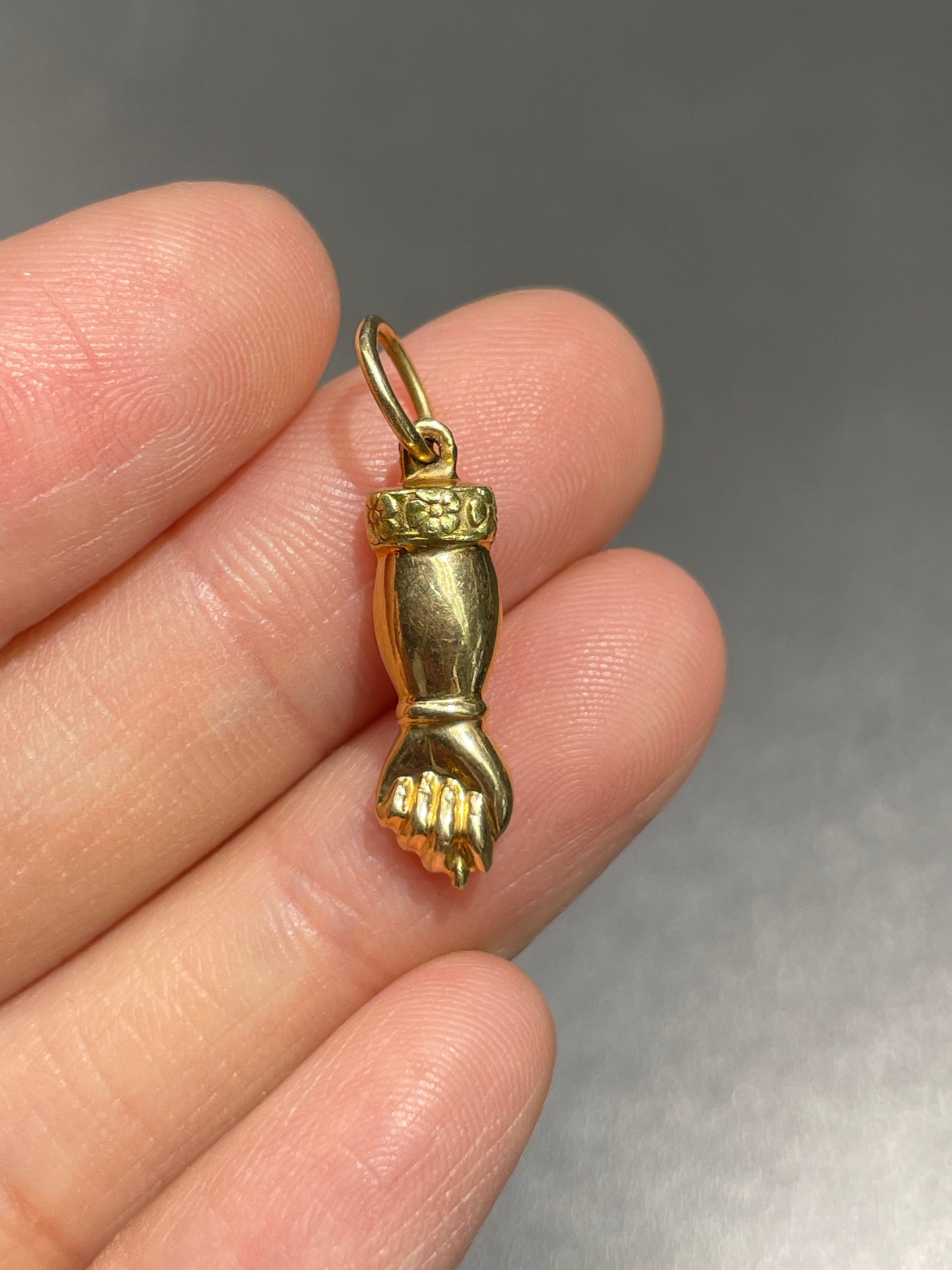 Vintage 18K Gold Mano Figa Hand Flower Cuff Charm
