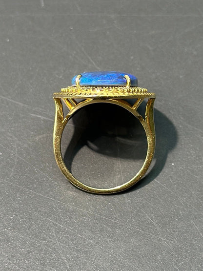 18K 金天然黑蛋白石钻石戒指