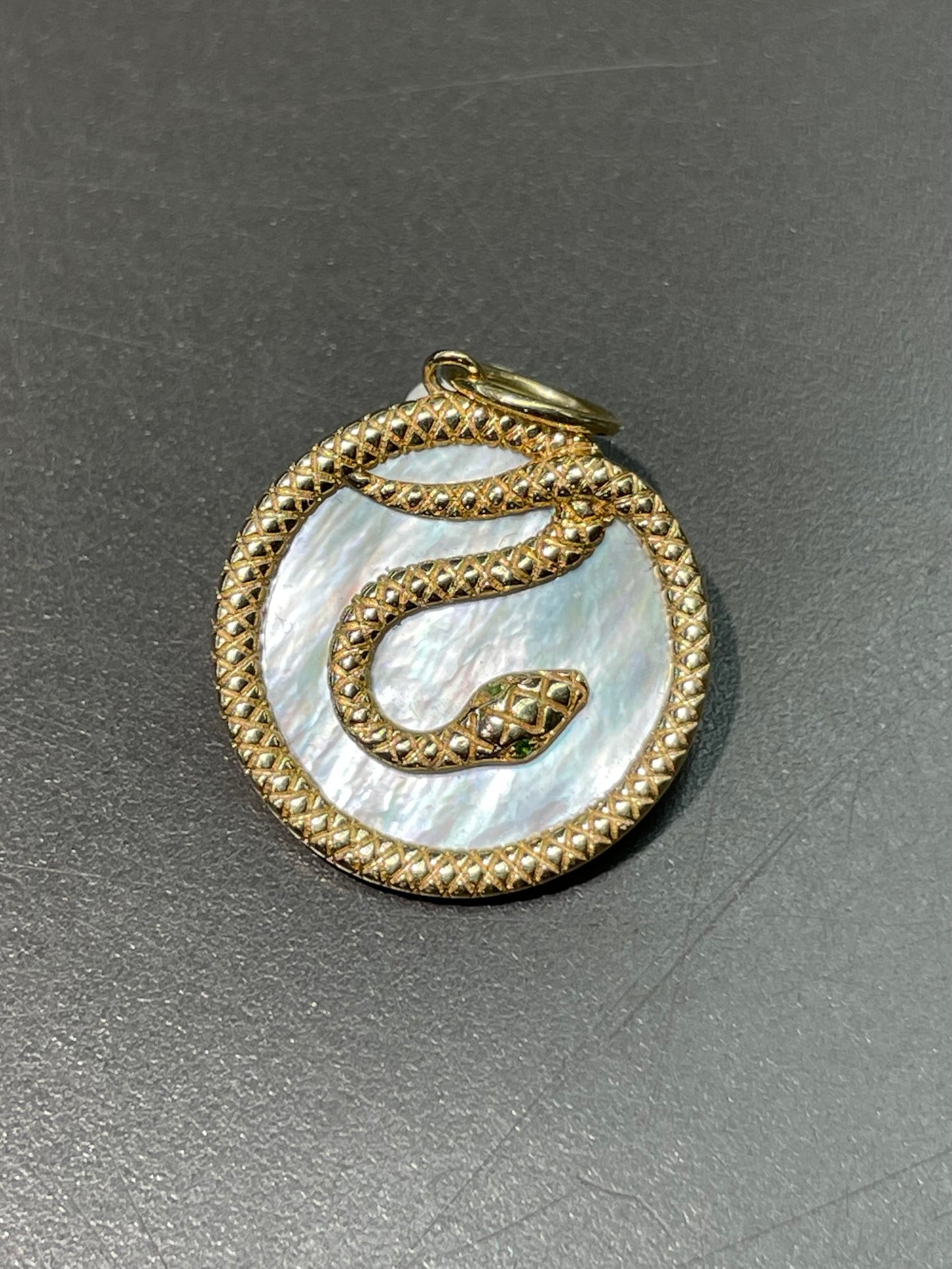 14K Yellow Gold Mother of Pearl Snake Charm