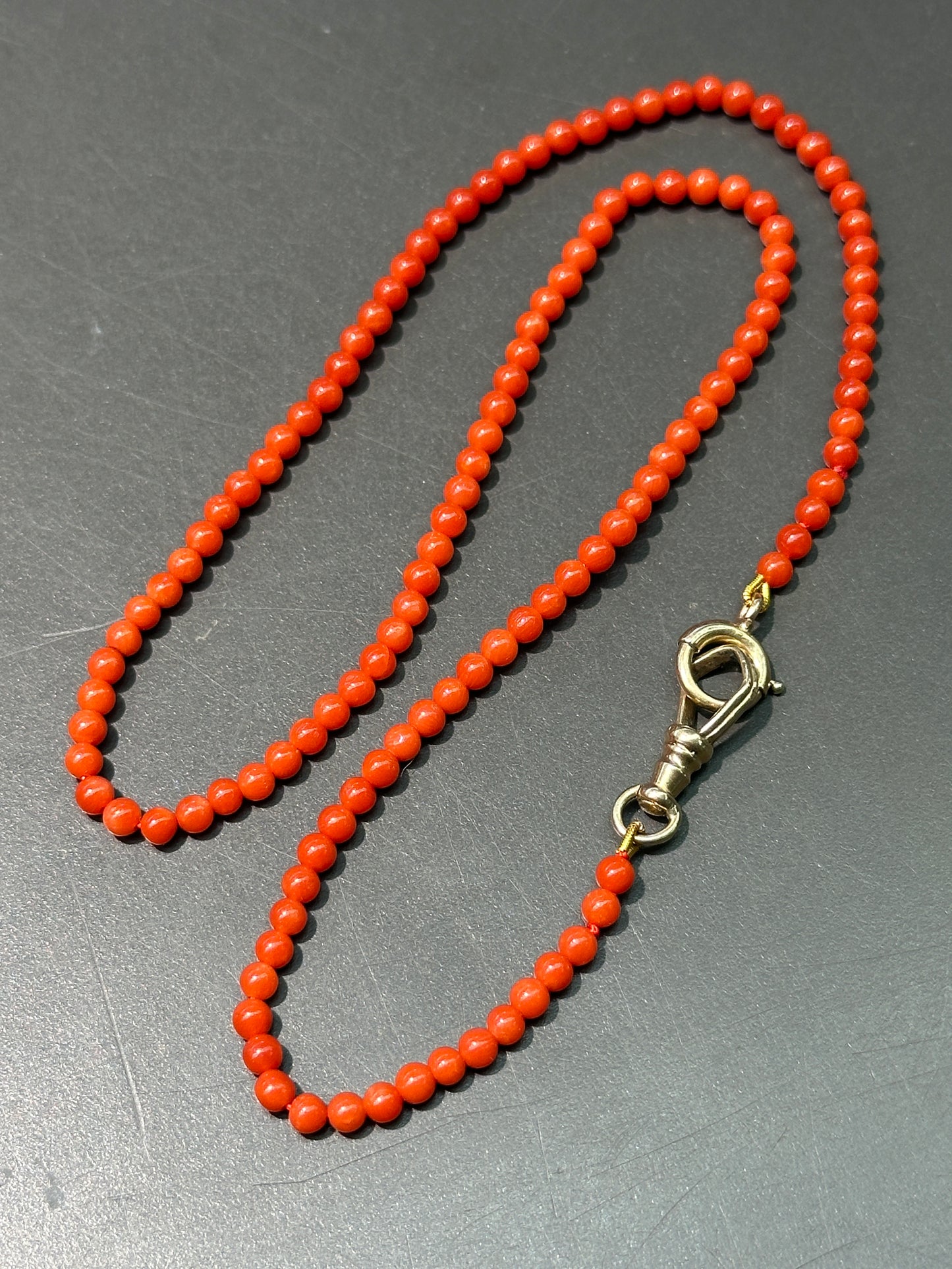 14K Gold Sardine Coral Bead Watch Chain Necklace 16.0 inch