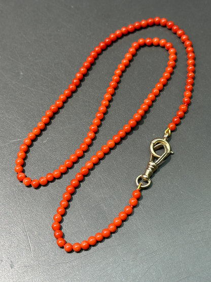 14K Gold Sardine Coral Bead Watch Chain Necklace 16.0 inch