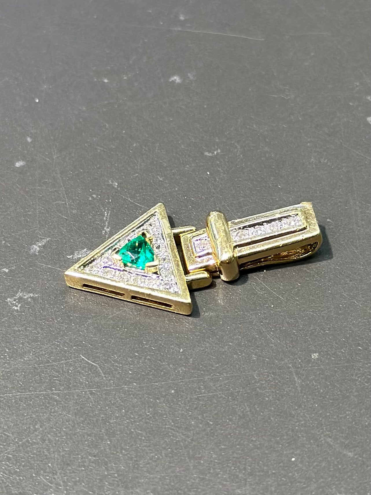 14K Gold Emerald Diamond Arrow Pendant